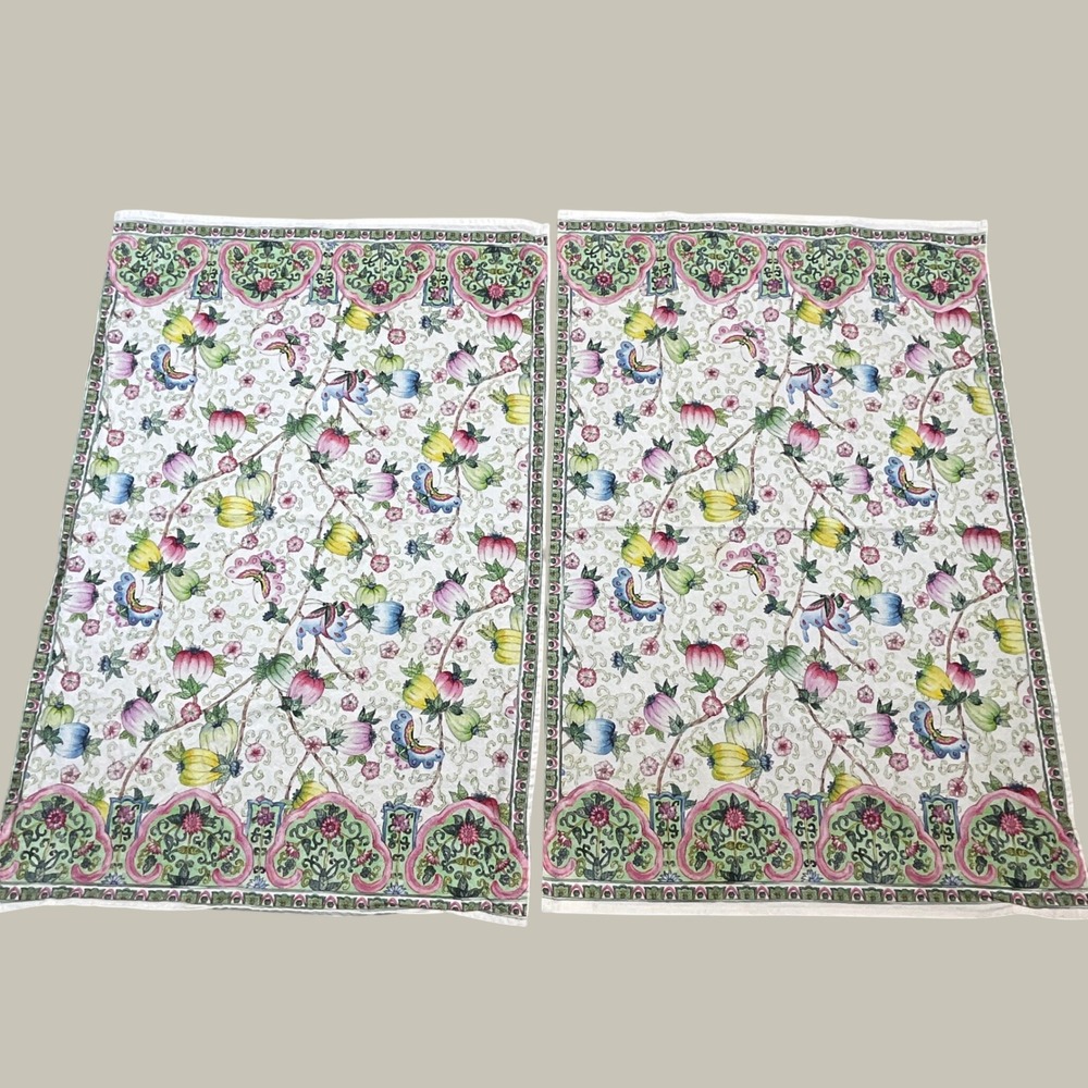 Williams Sonoma Tea Towels Set of 2 Multicolor Famille Rose Chinoiserie Floral